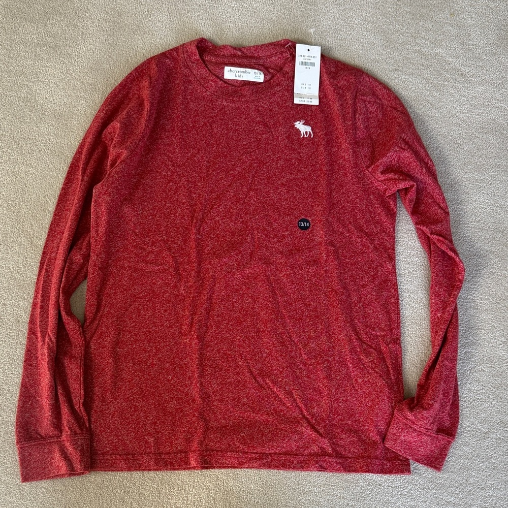 Abercrombie Kids Heathered Red Crewneck Long Sleeve T shirt 13/14 NWT